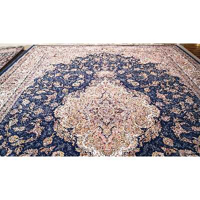 فرش ماشینی زمرد مشهد مدل 45001 زمینه آبی 