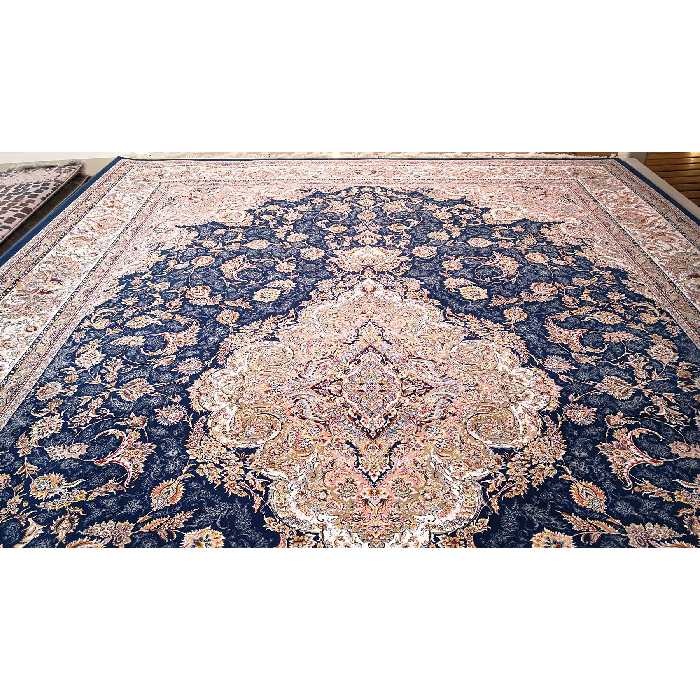 فرش ماشینی زمرد مشهد مدل 45001 زمینه آبی 