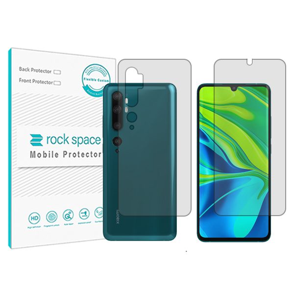 گلس محافظ صفحه نمایش و پشت گوشی شیائومی Mi Note 10 مدل نانو هیدروژل شفاف برند راک اسپیس کد SS