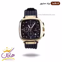 ساعت سنیور مردانه بند رابر مشکی قاب مربع طلایی کرنوگراف 1019