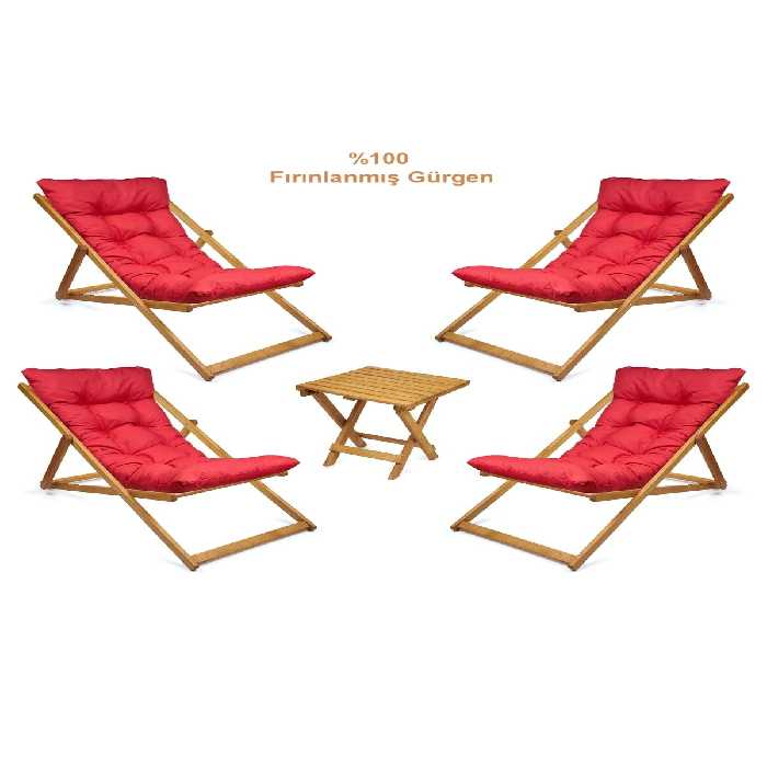 صندلی کمپ قرمز کمپینگ Misty Sezlonk مجموعه بالکن سخت Terra Beach تاشو 4 Sezlont 1Sehpa HUNDEMİR