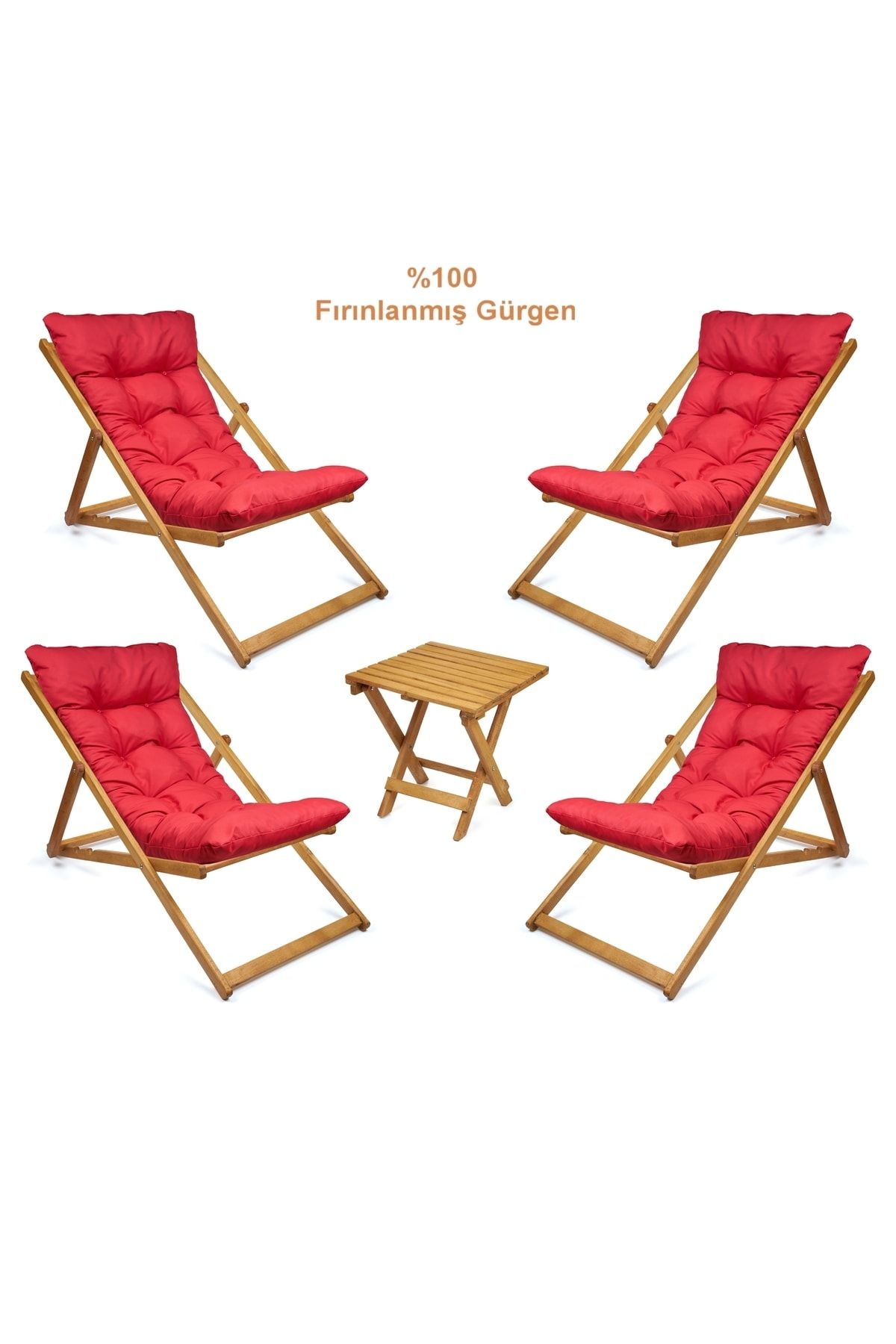 صندلی کمپ قرمز کمپینگ Misty Sezlonk مجموعه بالکن سخت Terra Beach تاشو 4 Sezlont 1Sehpa HUNDEMİR