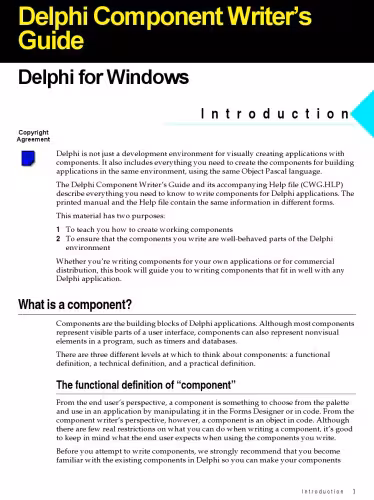 خرید و دانلود نسخه کامل کتاب Component writer's guide : Borland Delphi for Windows 95 and Windows NT : version 2.0