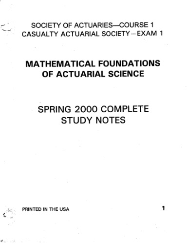 خرید و دانلود نسخه کامل کتاب Mathematical Foundations of Actuarial Science. Society of Actuaries - Course 1. Casualty Actuarial - Exam 1