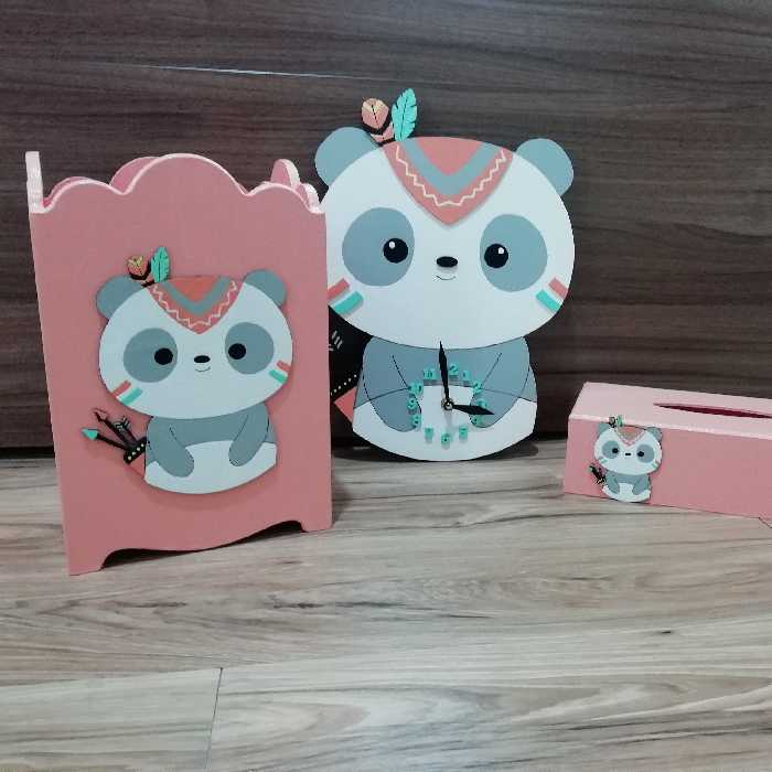 ست  ساعت و سطل و جادستمالی طرح پاندا کونگ فو کار  قابل سفارش در هر رنگی