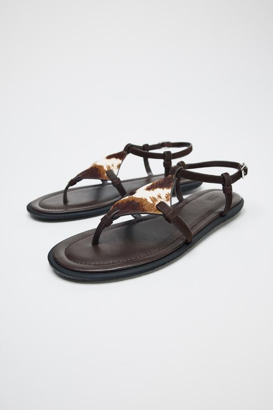 صندل چرم زنانه زارا ANIMAL PRINT LEATHER AND SHEEPSKIN SANDALS | تهران زارا TehranZara