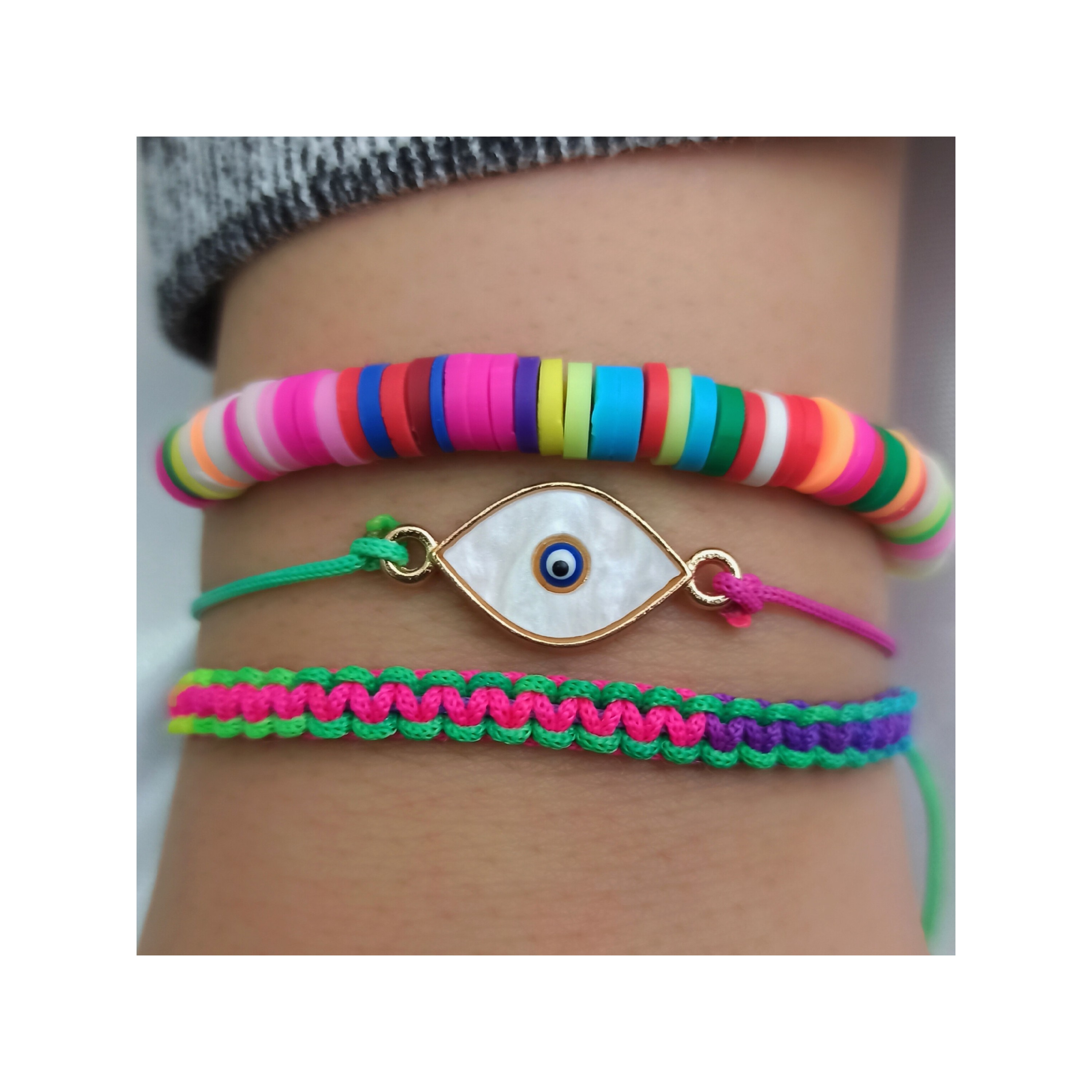 پک دستبند3تایی طرح چشم نظر رنگارنگ