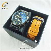 پک ساعت مچی مردانه فول تایم بند حصیری استیل با بند چرمی اضافه مدل NF9068