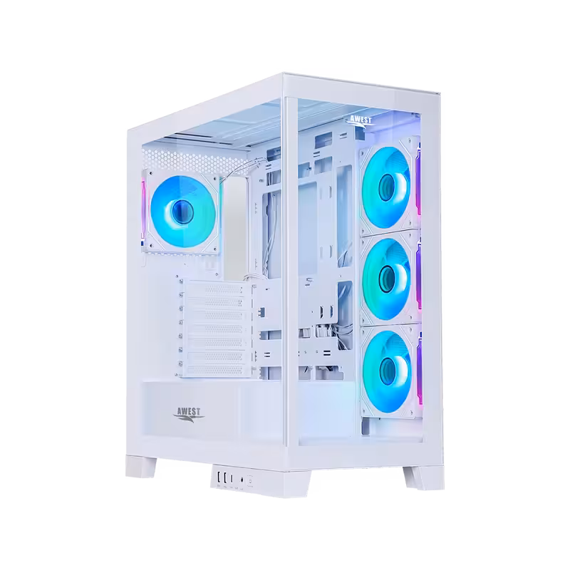 کیس گیمینگ AWEST GT-AQ16-MW | طراحی آکواریومی، تهویه حرفه‌ای، پشتیبانی از کارت‌گرافیک‌های بزرگ