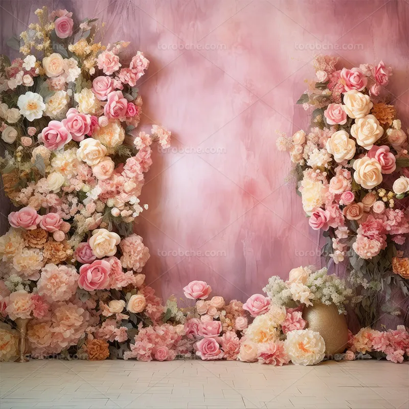 بک دراپ عکاسی با گل های سفید و صورتی | گرافیک با طعم تربچه