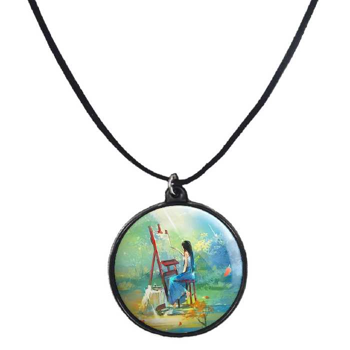 گردنبند پرمانه طرح نقاش کد pmb.5810مدل دو طرفه