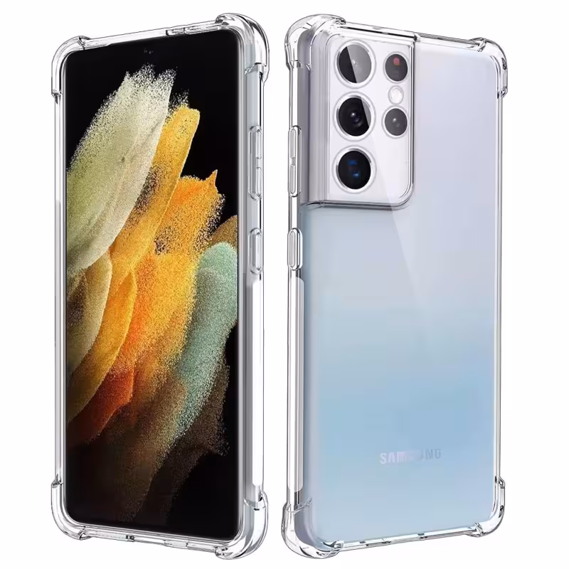 گارد شفاف ایربگ دار برای گوشی Samsung Galaxy S21 Ultra مدل ژله ای محافظ لنزدار