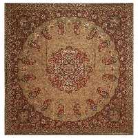 رومیزی ترمه مربع ابریشم  کد TRM15  رنگ کرم  آستر شکلاتی