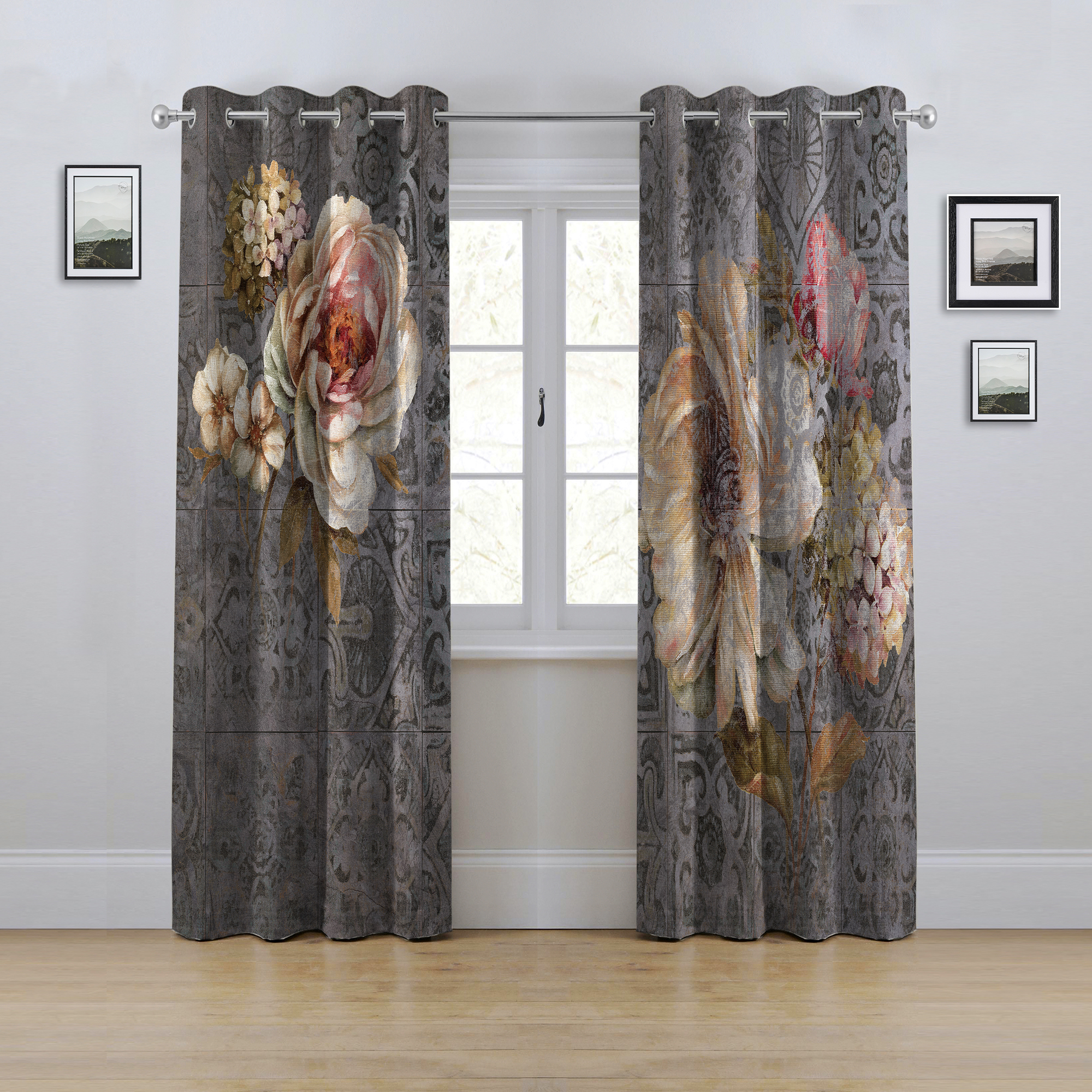 پرده مدل پانچی طرح گل و پتینه سایز 280x145 سانتی متر