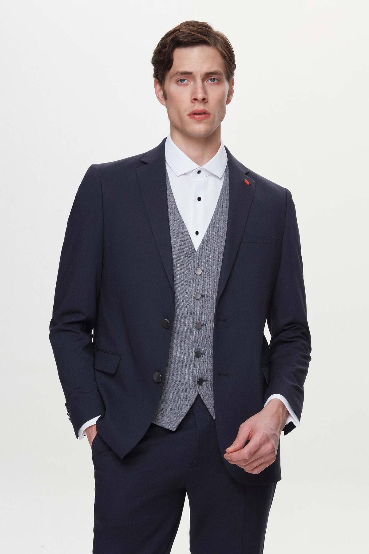 کت وشلوار آبی مردانه SLIM FIT NAVY TEAM با ترکیب TWN