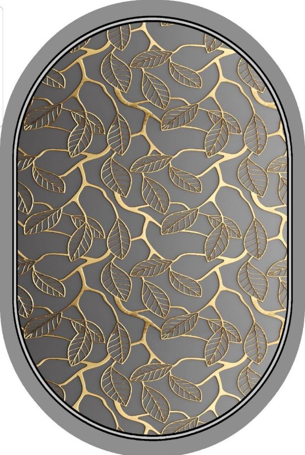 پادری بیضی درجه1 در ابعاد متنوع با ترمز فرش طرح شاخه زرین زمینه طوسی 703