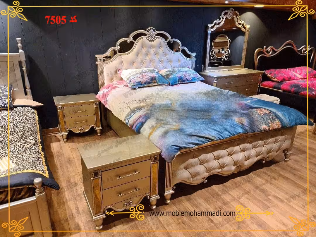 سرویس خواب چوب وام دی اف کد 7505شامل تخت-میزآرایش-قاب آینه-پاتختی