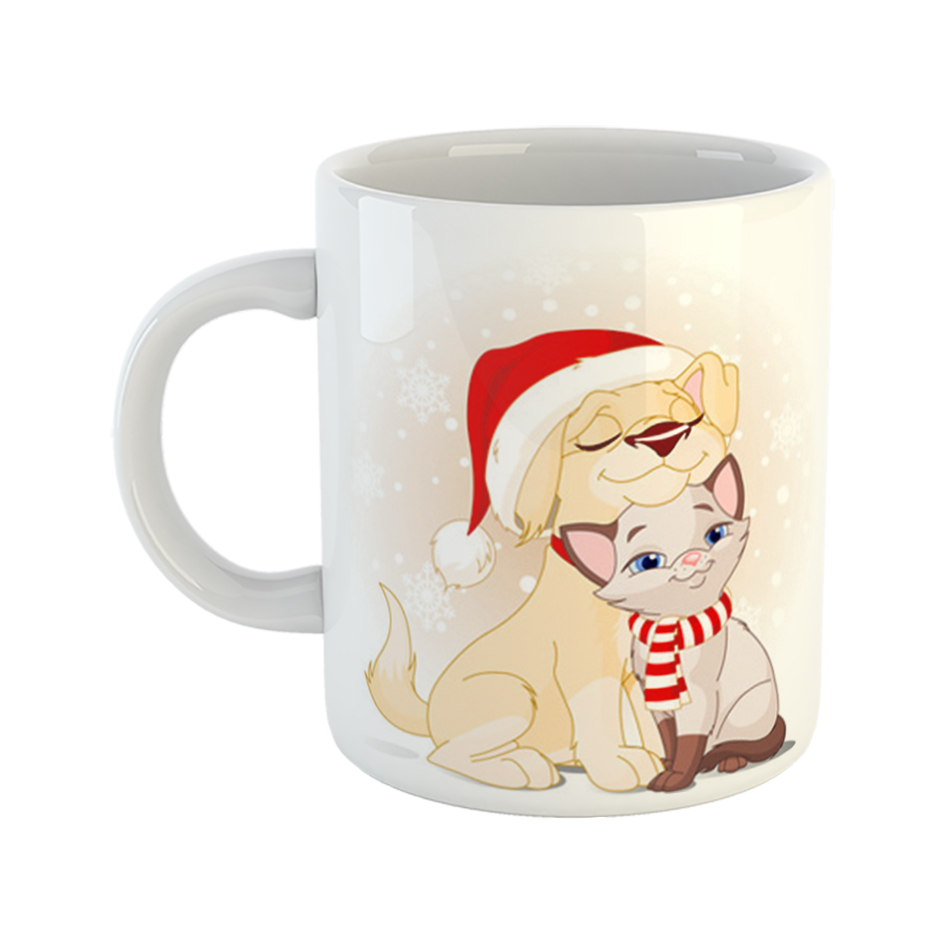 ماگ طرح سگ و گربه کریسمس