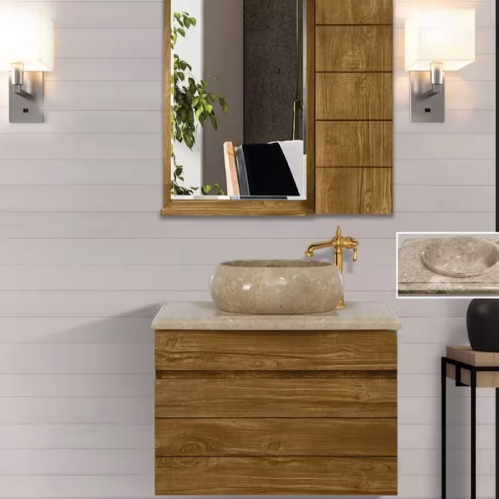 فول ست   دیواری طرح چوب  بهترین متریال
ابعاد 60 در 40 
شامل کابین آینه باکس صفحه و سنگ