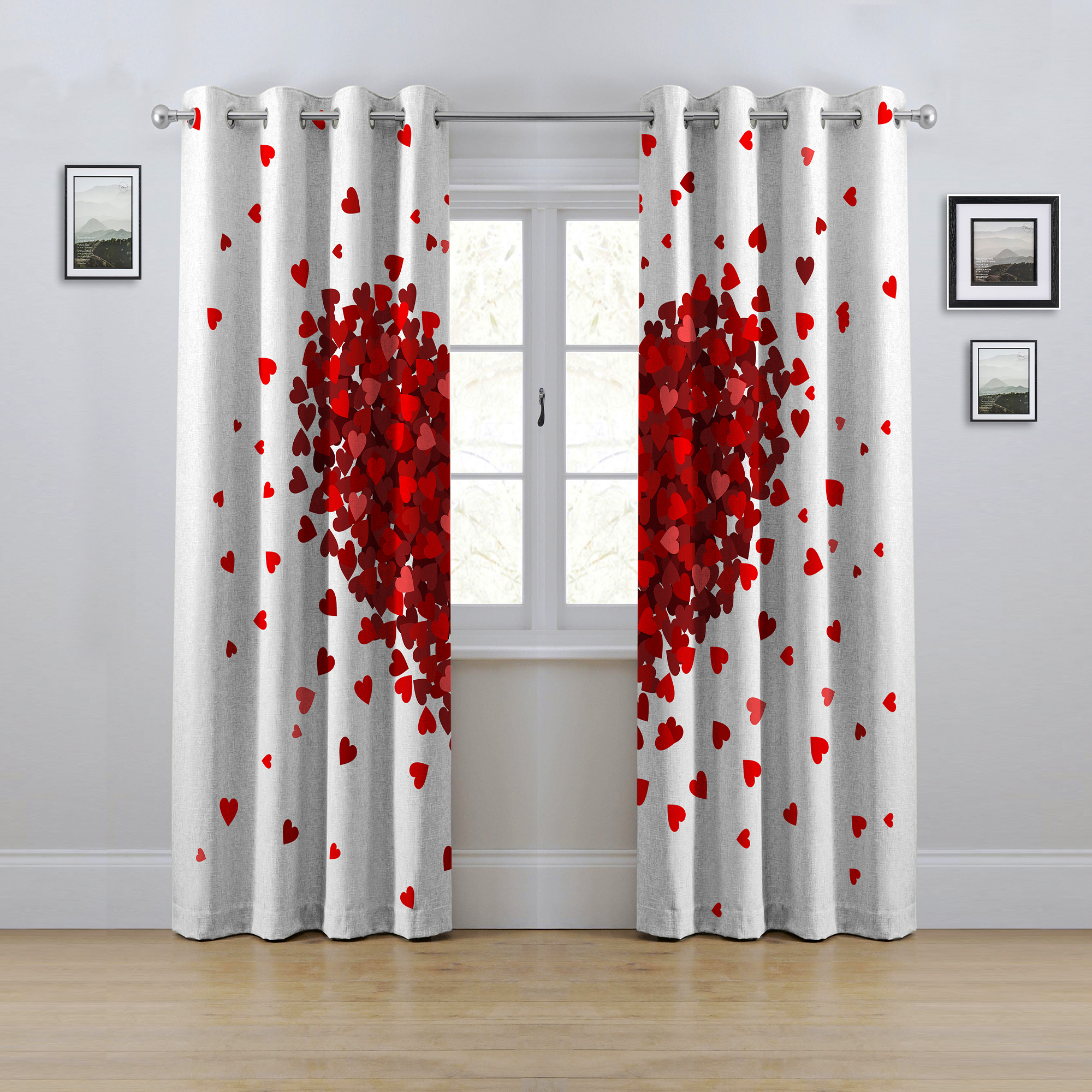 پرده مدل پانچی طرح قلب سایز 280x145 سانتی متر