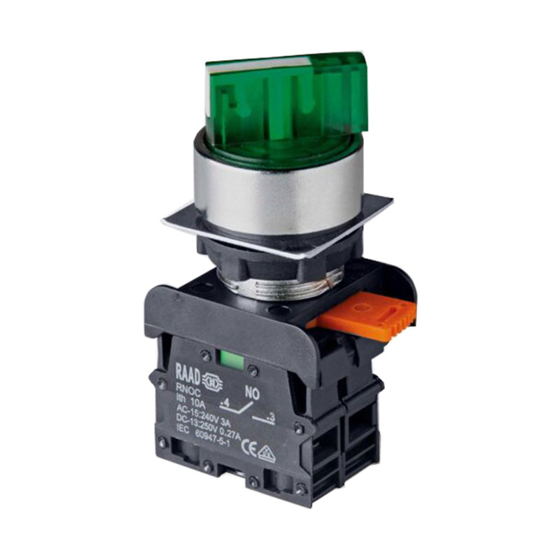 کلید سلکتوری 110 ولت چراغ‌دار دو طرفه ثابت فلزی SES-LED رعد