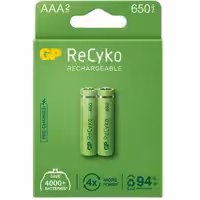 باتری نیم قلمی قابل شارژ جی پی مدل Rechargeable Recyko 650 بسته دو عددی