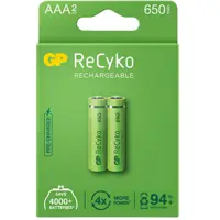 باتری نیم قلمی قابل شارژ جی پی مدل Rechargeable Recyko 650 بسته دو عددی