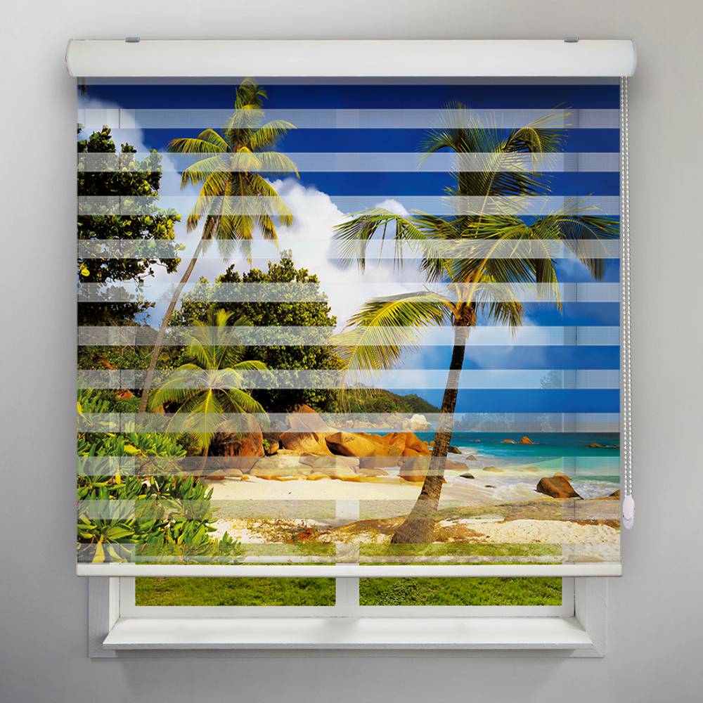 پرده زبرا طرح طبیعت نخل و ساحل کد NAT-05 سایز 160X180 سانتی متر