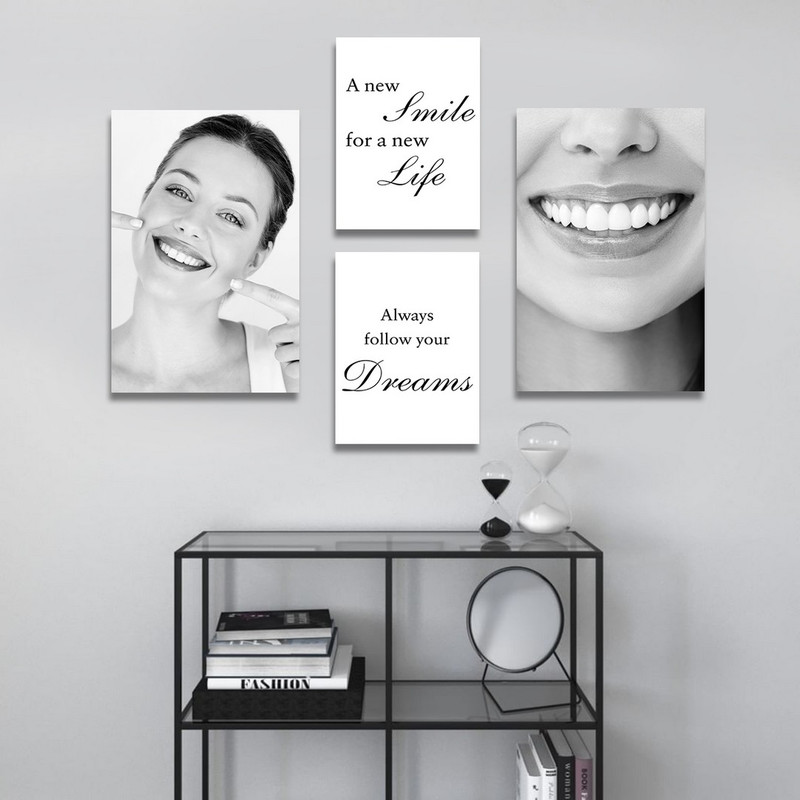 تابلو شاسی دنیای قابطرح سلامت دندان و مطب دندانپزشکی مدل SH-1309 مجموعه 4 عددی | دنیای قاب