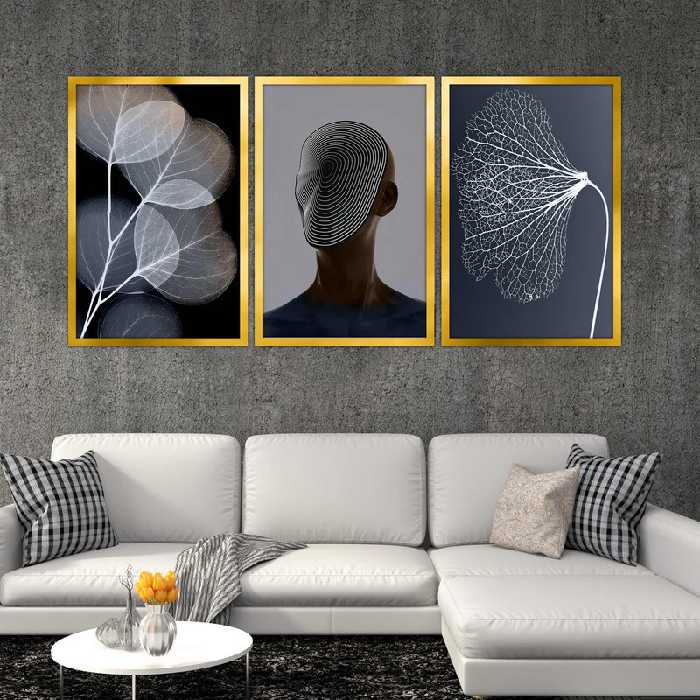تابلو بکلیت طرح برگ و چهره مدل T-1525 مجموعه 3 عددی | دنیای قاب