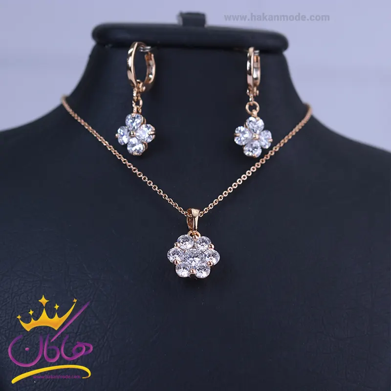 نیم ست استیل زنانه گل تمام نگین | کد XP 46040