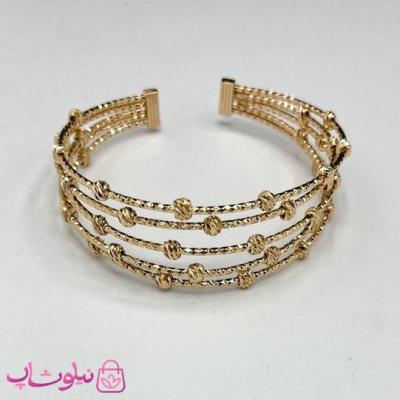 دستبند زنانه ژوپینگ طرح چند ردیفه طلایی بافت و مهره کد 4981