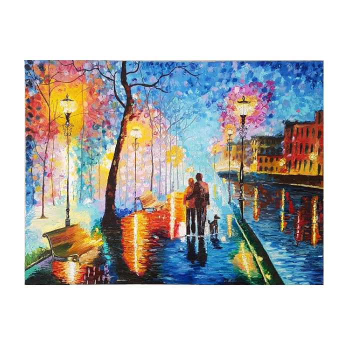 تابلو نقاشی رنگ روغن طرح عاشقانه بارانی کد 122