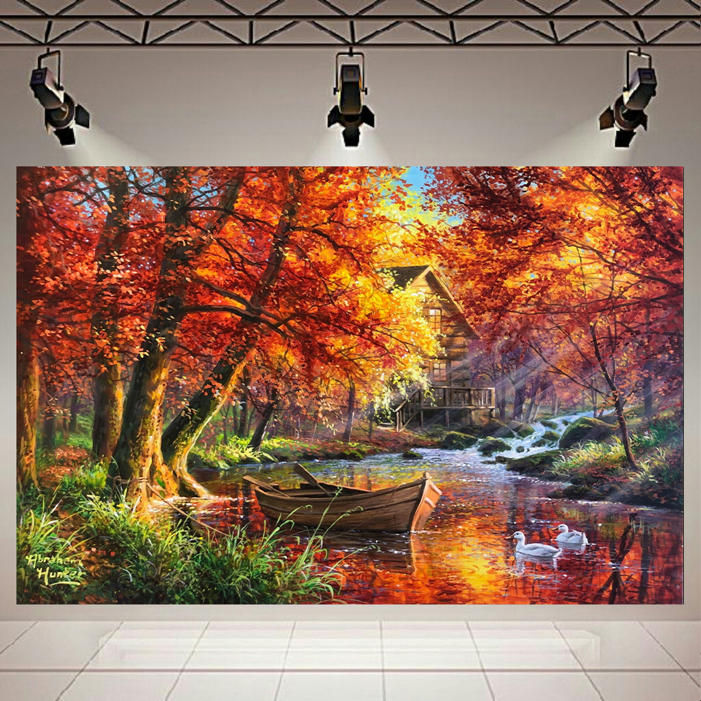 تابلو بوم طرح طبیعت مدل قایق و درختان پاییزی کد AR2503