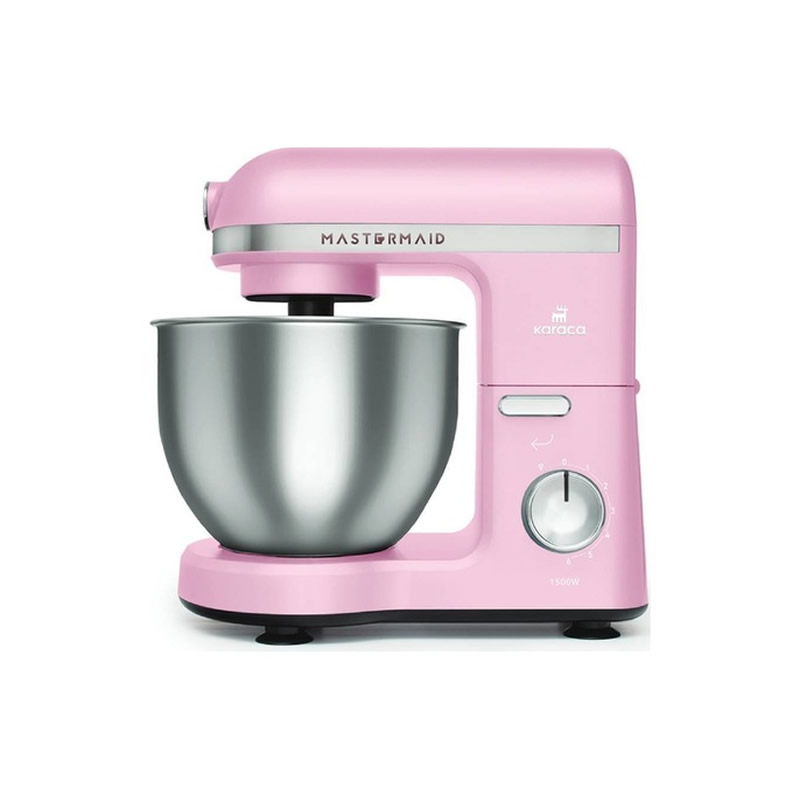 همزن کاسه ای حرفه‌ای کاراجا Karaca مدل Mastermaid صورتیKaraca Mastermaid Chef Pro Çift Kollu Stand Mikser Pearly Pink 1750w
