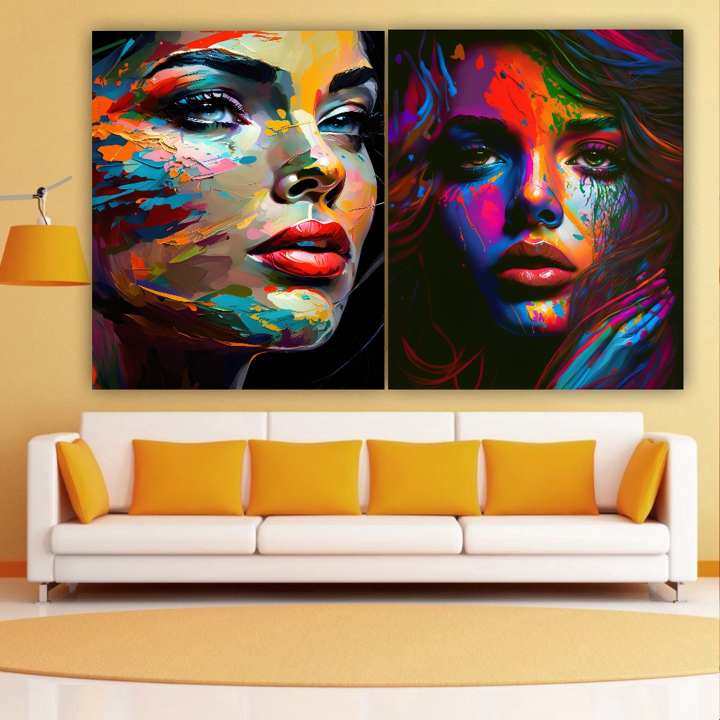 تابلو بوم طرح پرتره رنگی کد PB1215 مجموعه دو عددی