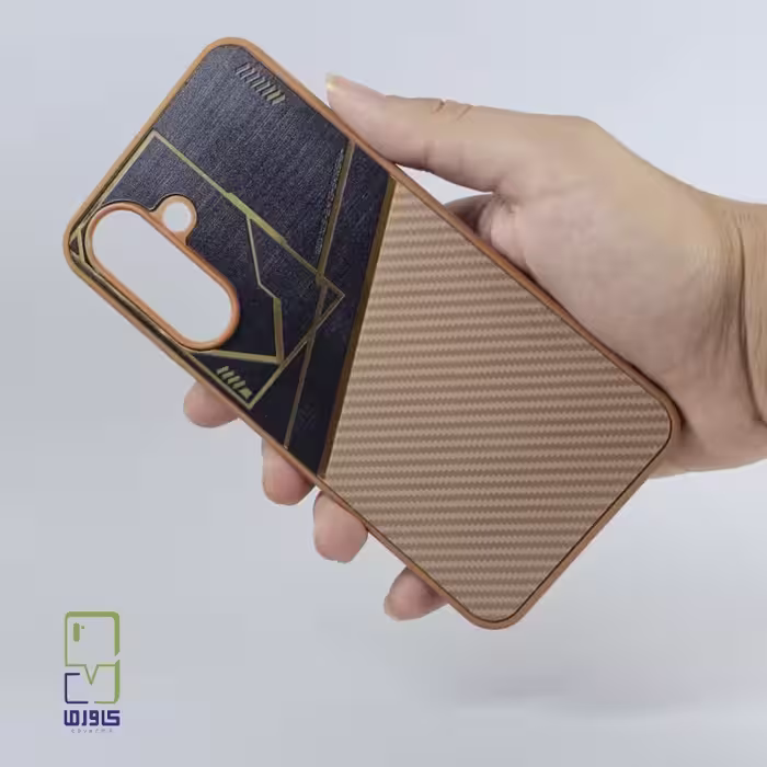 قاب سامسونگ A56 هیبریدی ضدضربه | طرح فیبر کربن قهوه ای | samsung a56