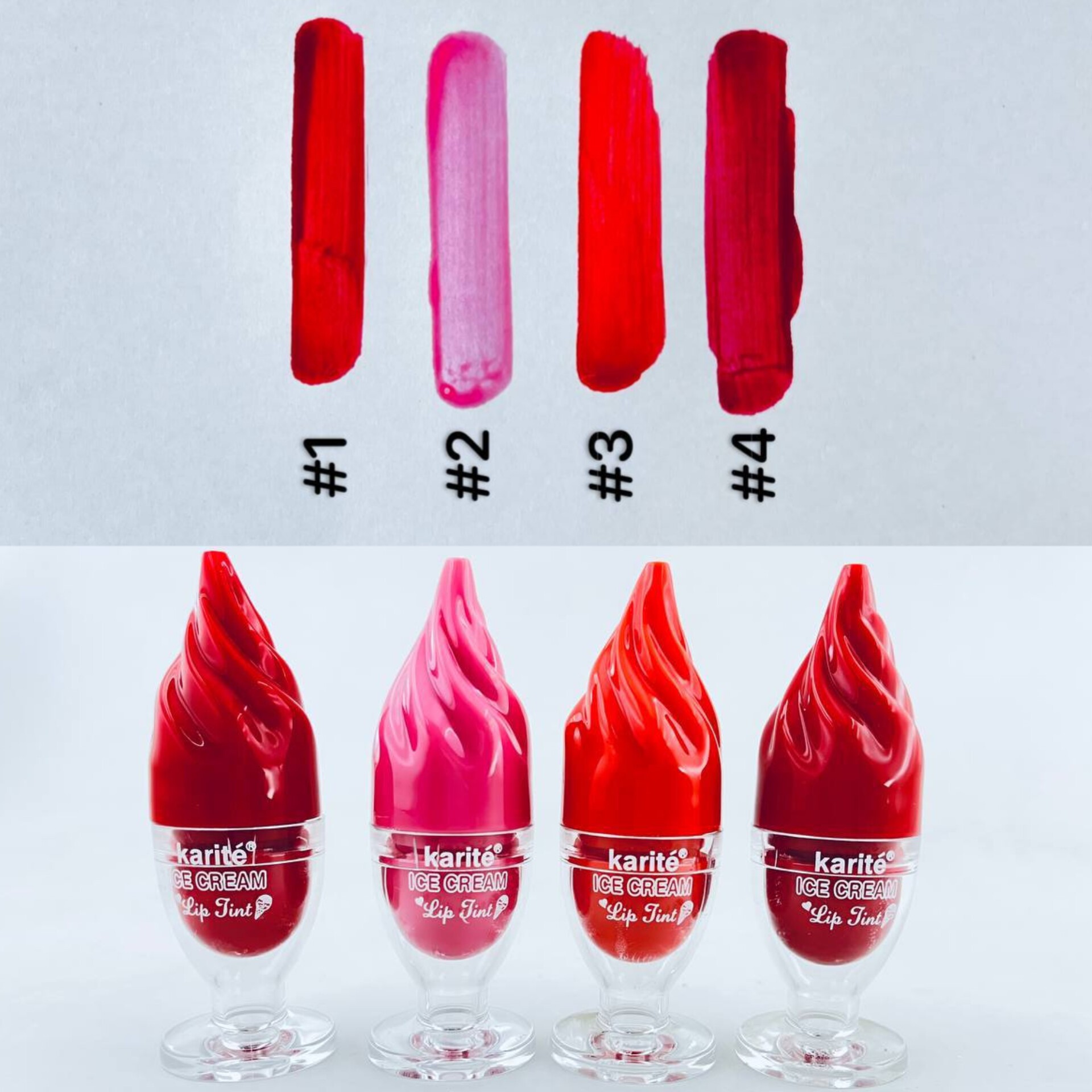  پک 4 عددی تینت لب طرح بستنی قیفی کاریته در4رنگ و رایحه ماندگاری بالا بسیار خوش رایحه نرم کننده لب فانتزی 