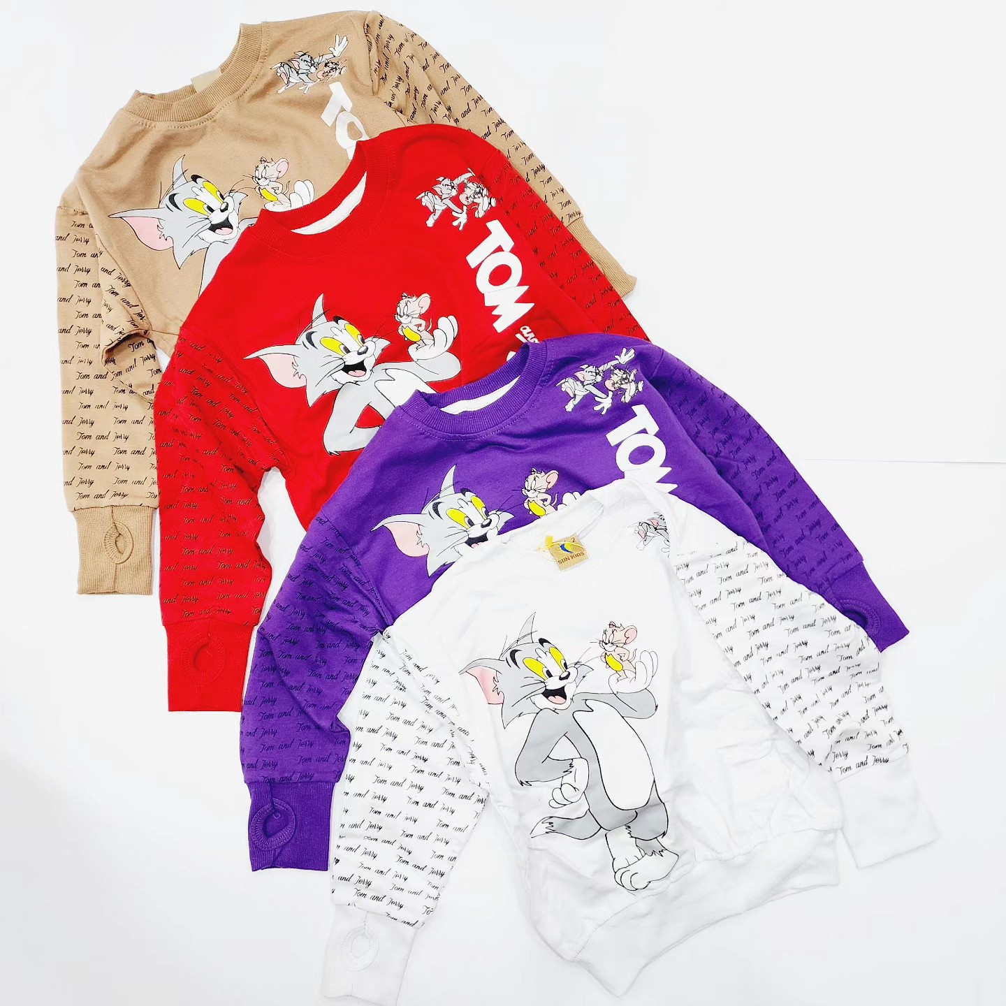 بلوز تک پسرانه و دخترانه با طرح تام و جری آستین فینگر دار