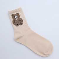 جوراب ساقدار کش انگلیسی بروسکا طرح خرسی رنگ کرم 20340