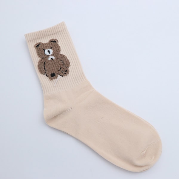 جوراب ساقدار کش انگلیسی بروسکا طرح خرسی رنگ کرم 20340
