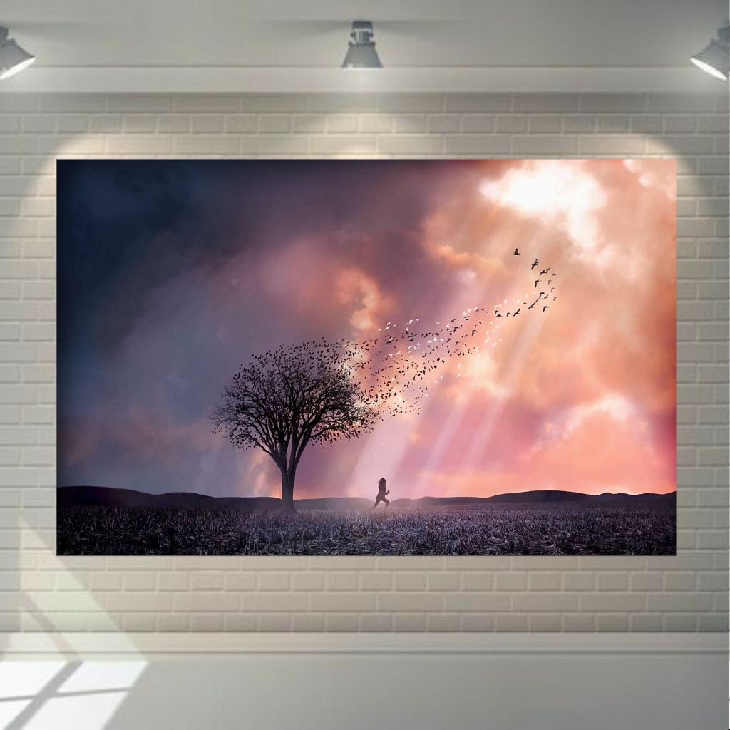 تابلو بوم طرح مدرن درخت و پرندگان کد PB347