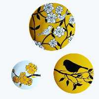 بشقاب دیوارکوب سفالی طرح گل مجموعه 3عددی