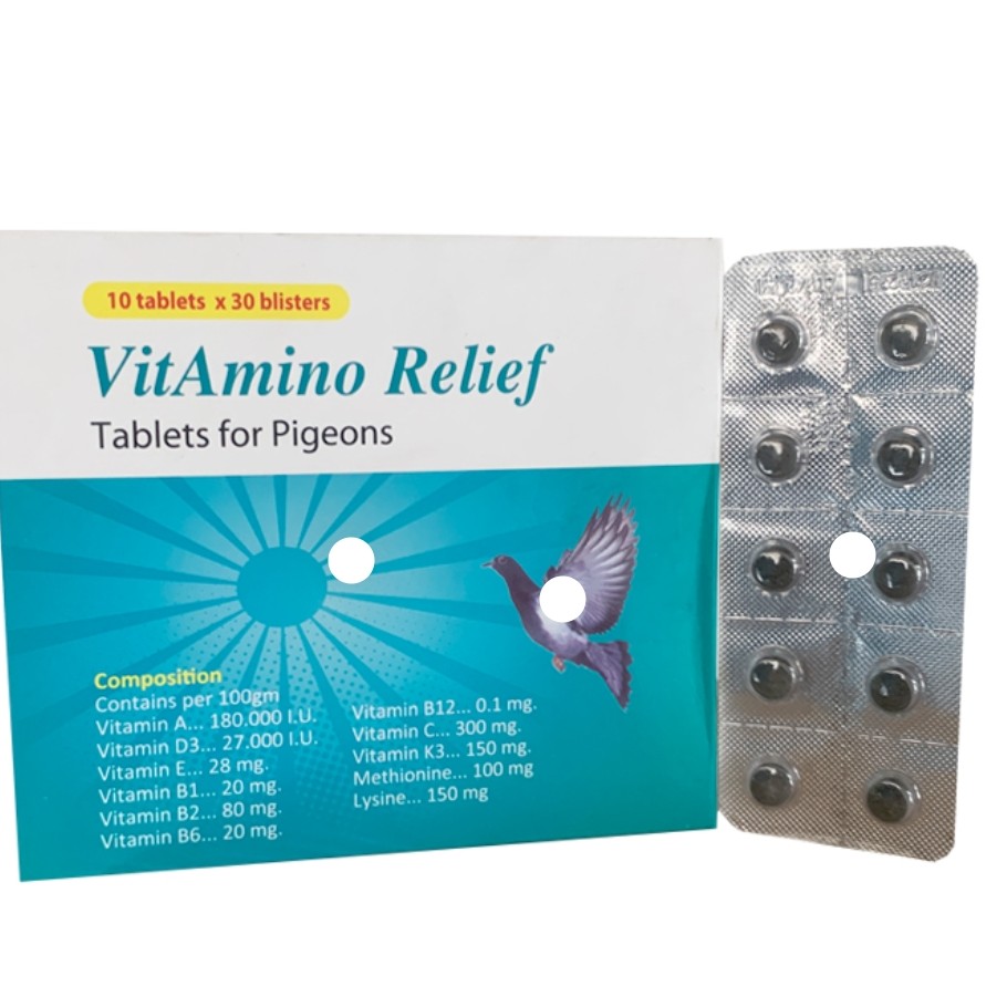 مولتی ویتامین ریلایف VitAmino Relief مخصوص کبوتر و پرندگان زینتی ورق 10 عددی