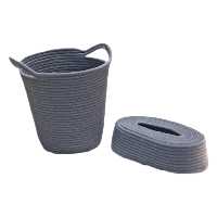 ست سطل و دستمال دوخت نخ و پنبه طوسی تیره