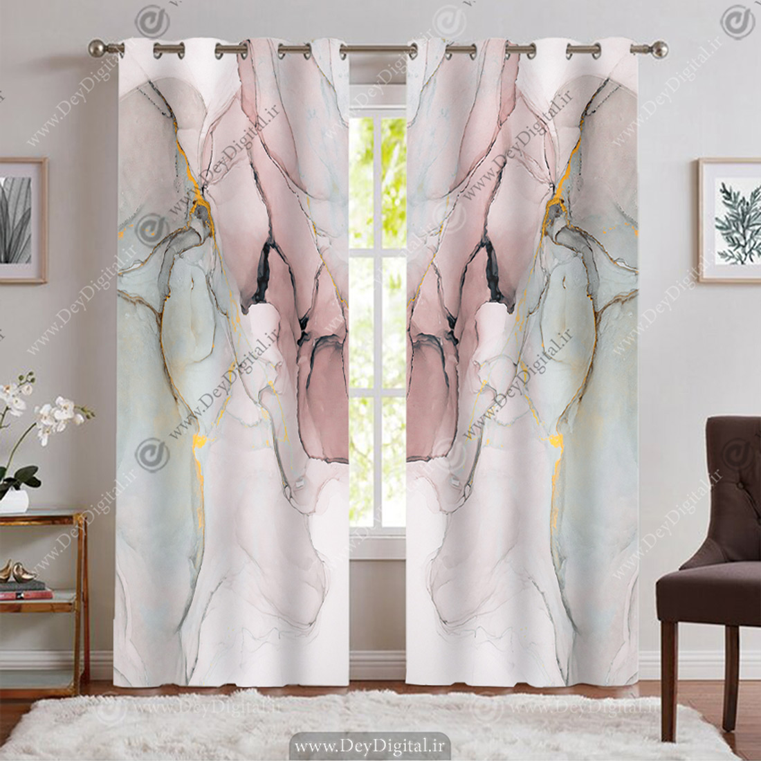 پرده طرح سنگ اسلب صورتی طوسی روشن BA-9188