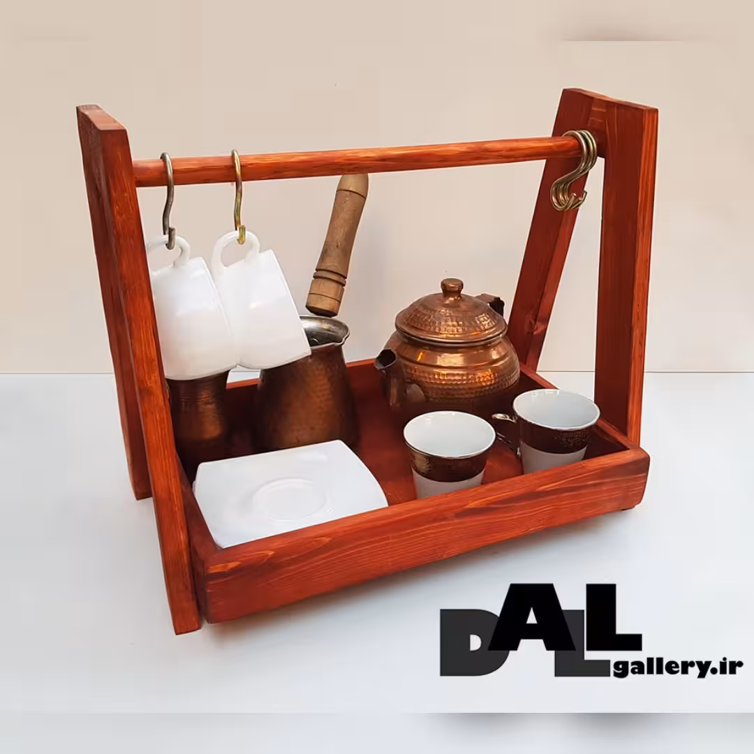 استند چوبی آشپزخانه یک طبقه با جای آویز چوبی و 5 عدد آویز  ( انتخاب رنگ دلخواه )