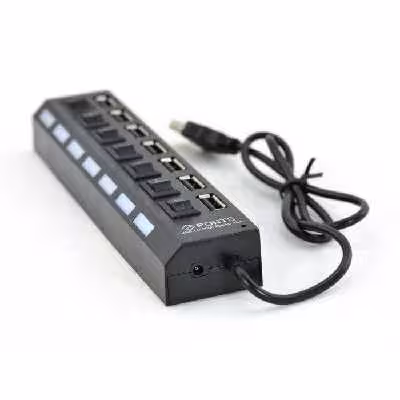 هاب یو اس بی 7 پورت همراه با کلید قطع و وصل مدل SUPER HUB   