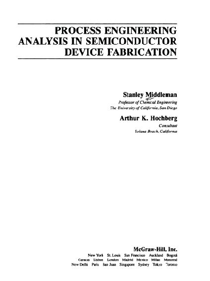 خرید و دانلود نسخه کامل کتاب Process Engineering: Analysis in Semiconductor Device Fabrication - Pdf
