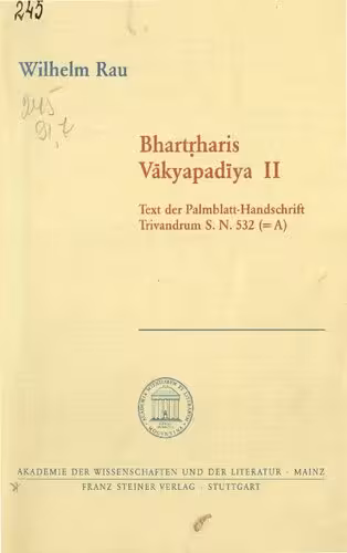 خرید و دانلود نسخه کامل کتاب Bhartrharis Vakyapadiya. 2: Text der Palmblatt-Handschrift Trivandrum S.N. 532 (=A)
